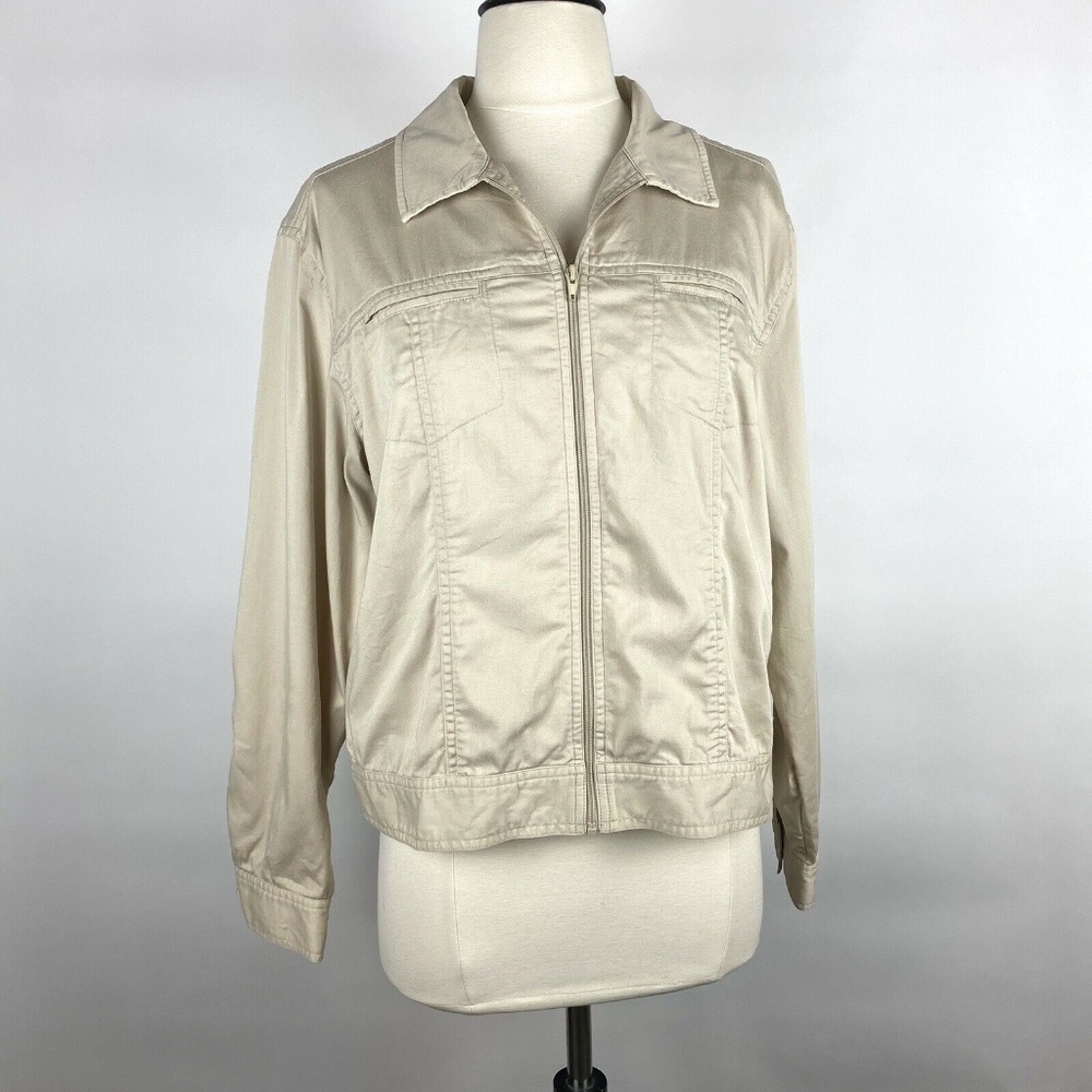 Chicos Khaki Tan Lightweight Zip Jacket Size 1 Med